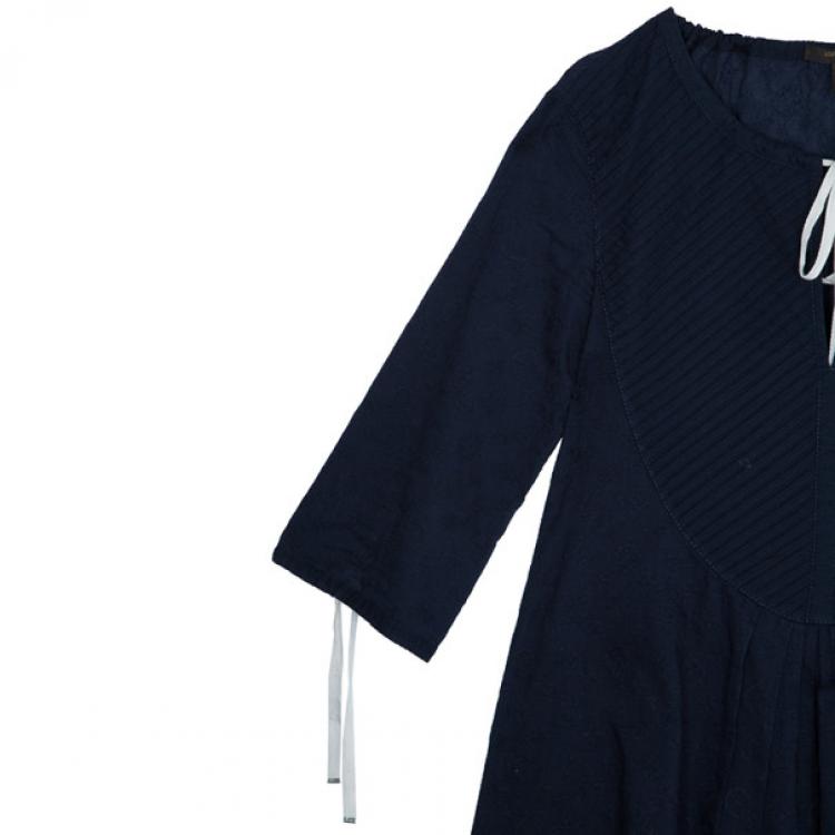 Pre Owned Louis Vuitton Navy Pleated Yoke Blouse S