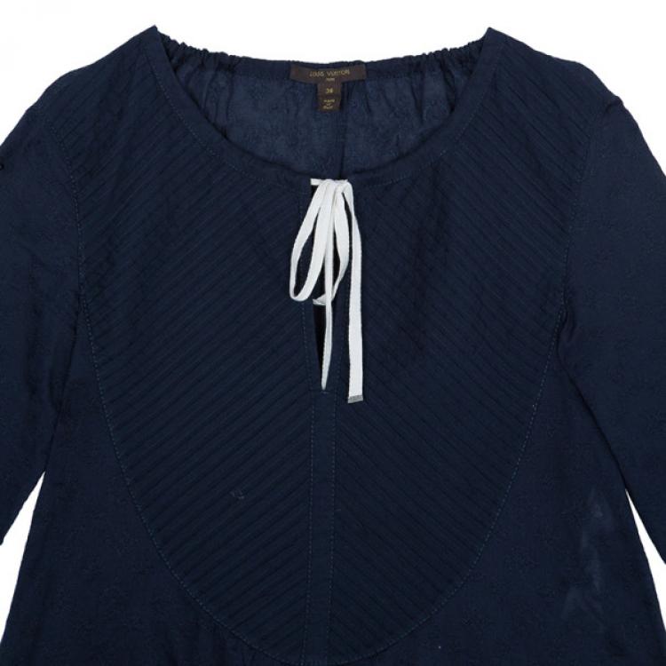 Pre Owned Louis Vuitton Navy Pleated Yoke Blouse S