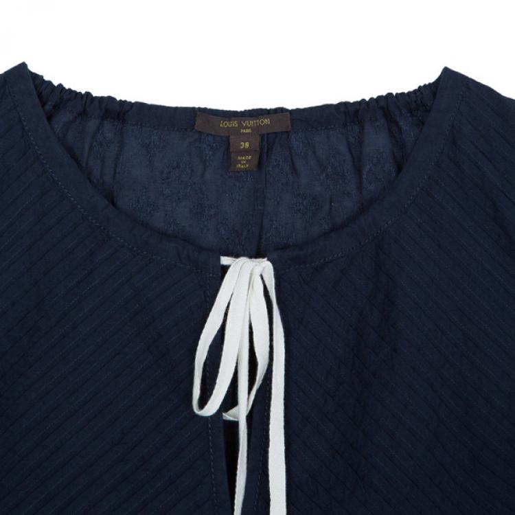 Pre Owned Louis Vuitton Navy Pleated Yoke Blouse S
