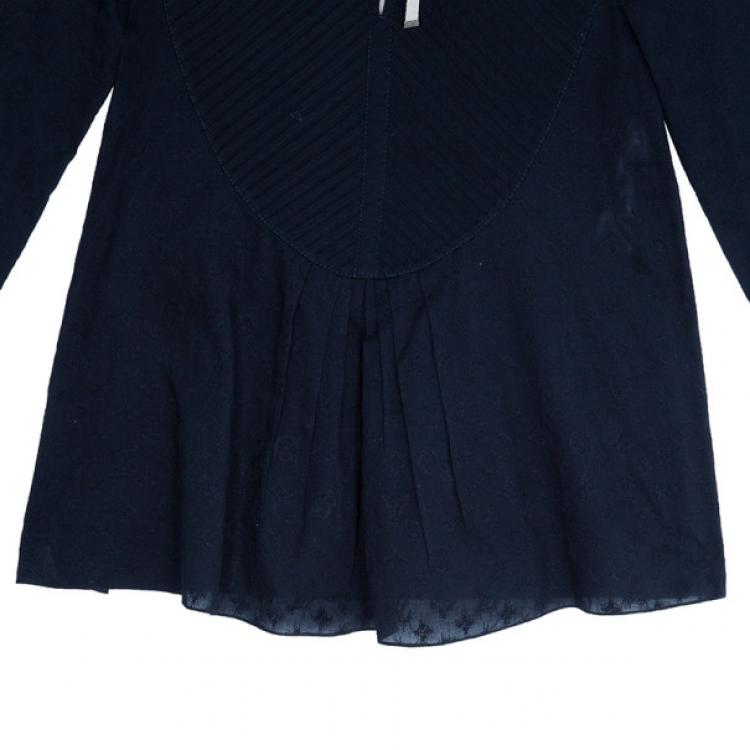 Pre Owned Louis Vuitton Navy Pleated Yoke Blouse S