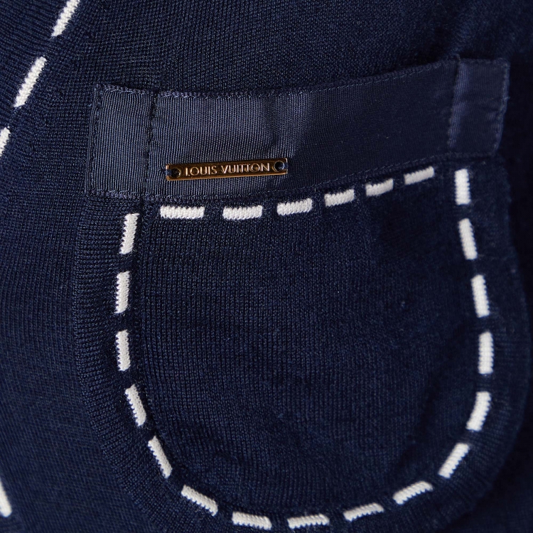 Pre Owned Louis Vuitton Navy Blue Wool & Silk Knit Cardigan M 