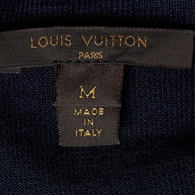 Pre Owned Louis Vuitton Navy Blue Wool & Silk Knit Cardigan M 