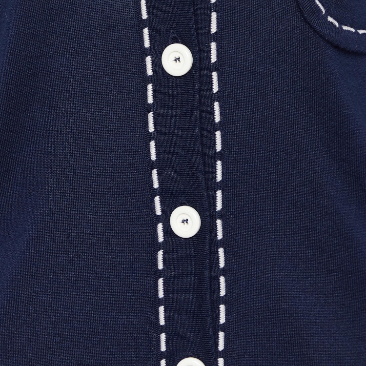 Pre Owned Louis Vuitton Navy Blue Wool & Silk Knit Cardigan M 