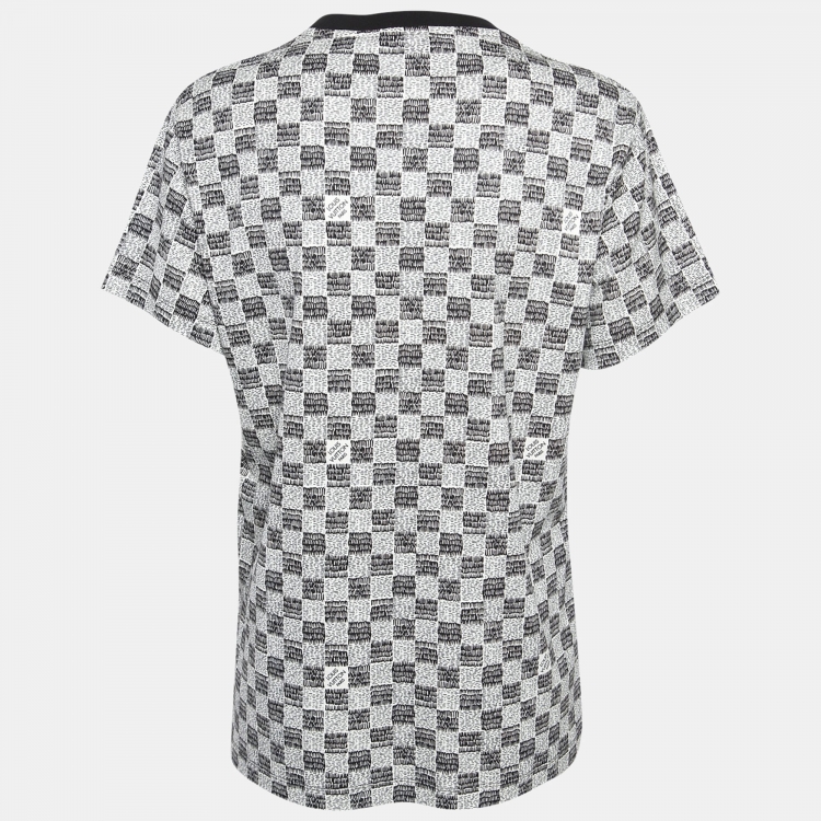 Pre Owned Louis Vuitton Black/White Checked Cotton Jersey Crew Neck T-Shirt  XL