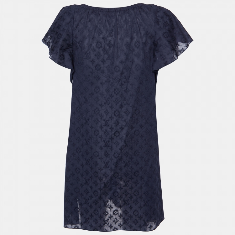 Pre Owned Louis Vuitton Navy Blue Cotton Embroidered Tunic M