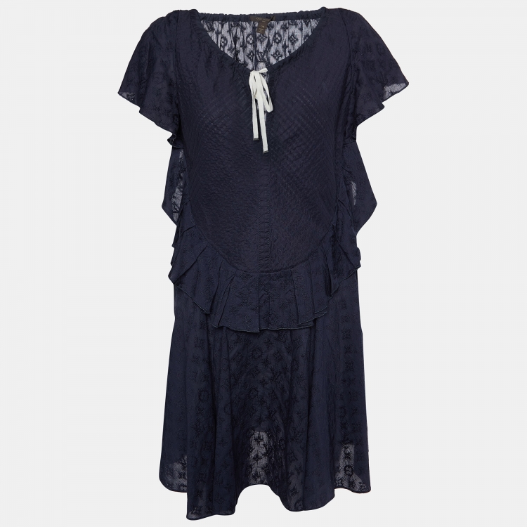 Pre Owned Louis Vuitton Navy Blue Cotton Embroidered Tunic M