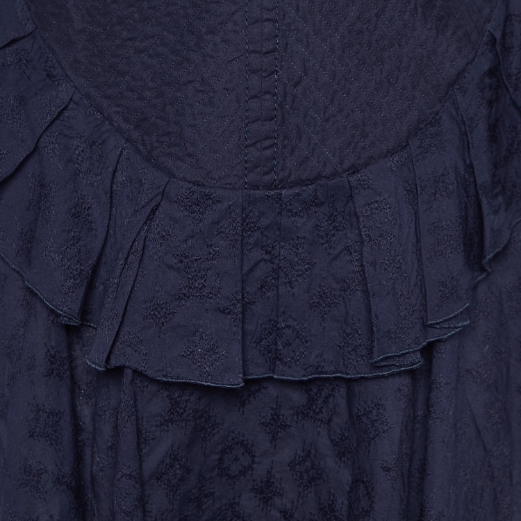 Pre Owned Louis Vuitton Navy Blue Cotton Embroidered Tunic M