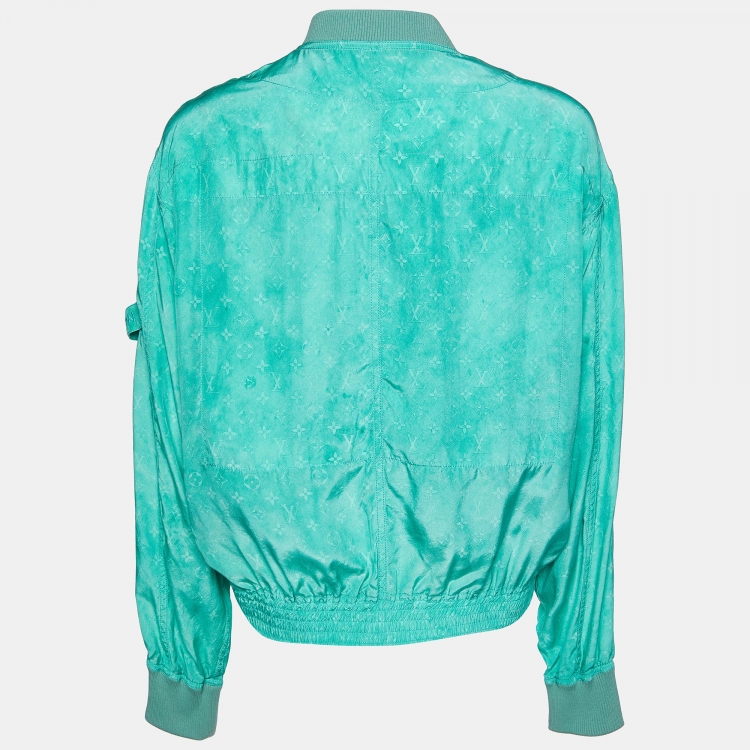 Pre Owned Louis Vuitton Green Monogram Silk Cloud Bomber Jacket S