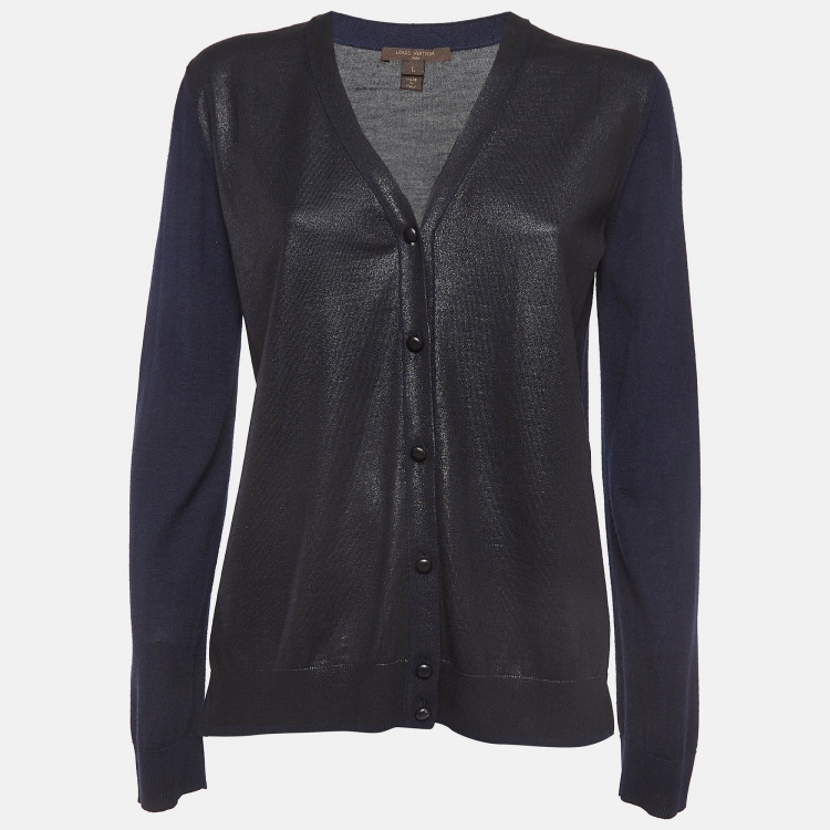 Pre Owned Louis Vuitton Navy Knit Buttoned Cardigan L