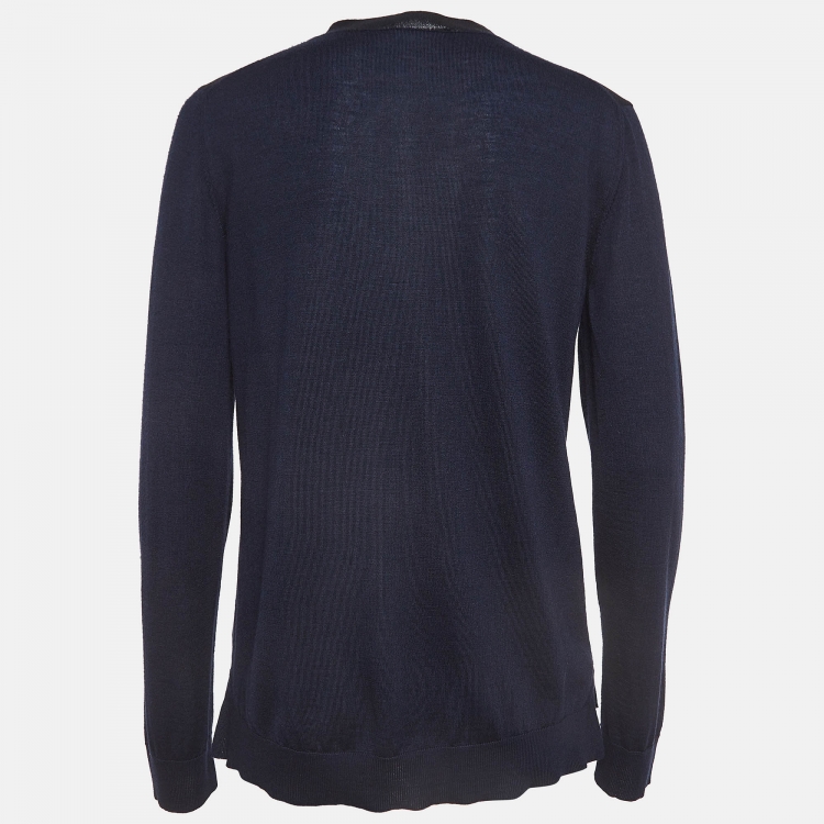 Pre Owned Louis Vuitton Navy Knit Buttoned Cardigan L