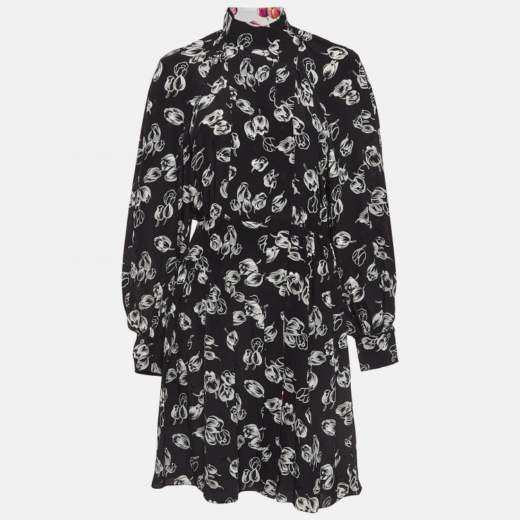 Pre Owned Louis Vuitton Black Floral Print Silk Flared Midi Dress M