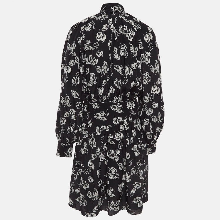 Pre Owned Louis Vuitton Black Floral Print Silk Flared Midi Dress M