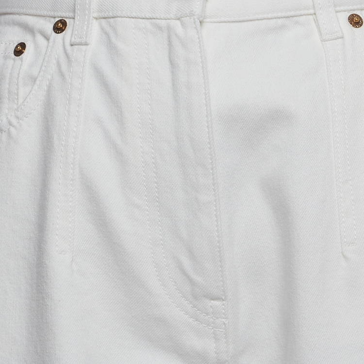 Pre Owned Louis Vuitton White Leather Applique Denim Jeans M Waist 28"