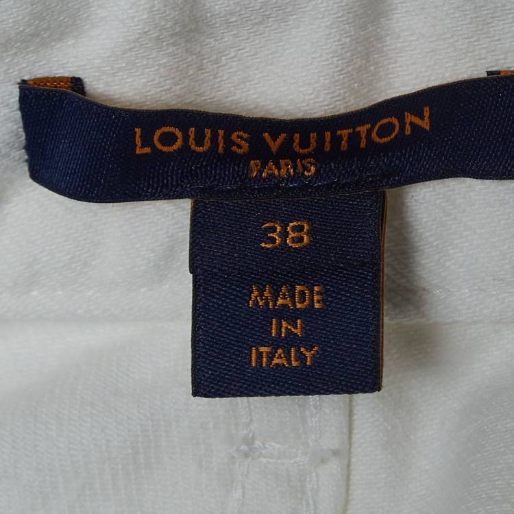 Pre Owned Louis Vuitton White Leather Applique Denim Jeans M Waist 28"