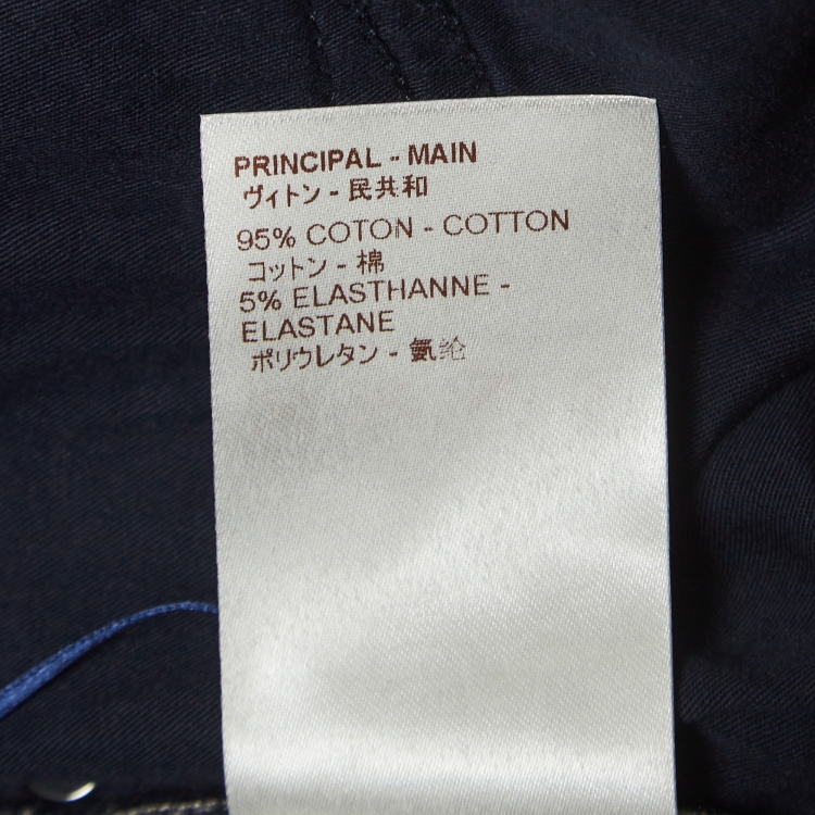 Pre Owned Louis Vuitton Navy Blue Leather Trim Denim Jeans M Waist 31"
