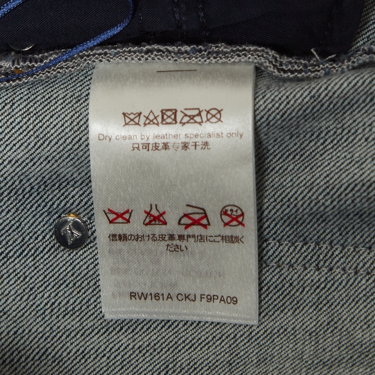 Pre Owned Louis Vuitton Navy Blue Leather Trim Denim Jeans M Waist 31"