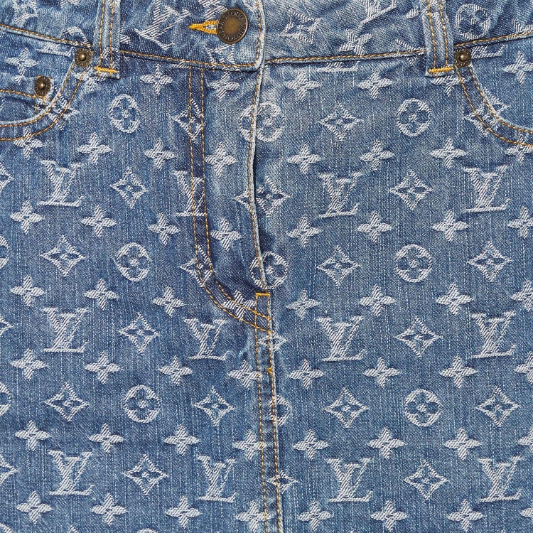 Pre Owned Louis Vuitton Blue Monogram Denim Mini Skirt M