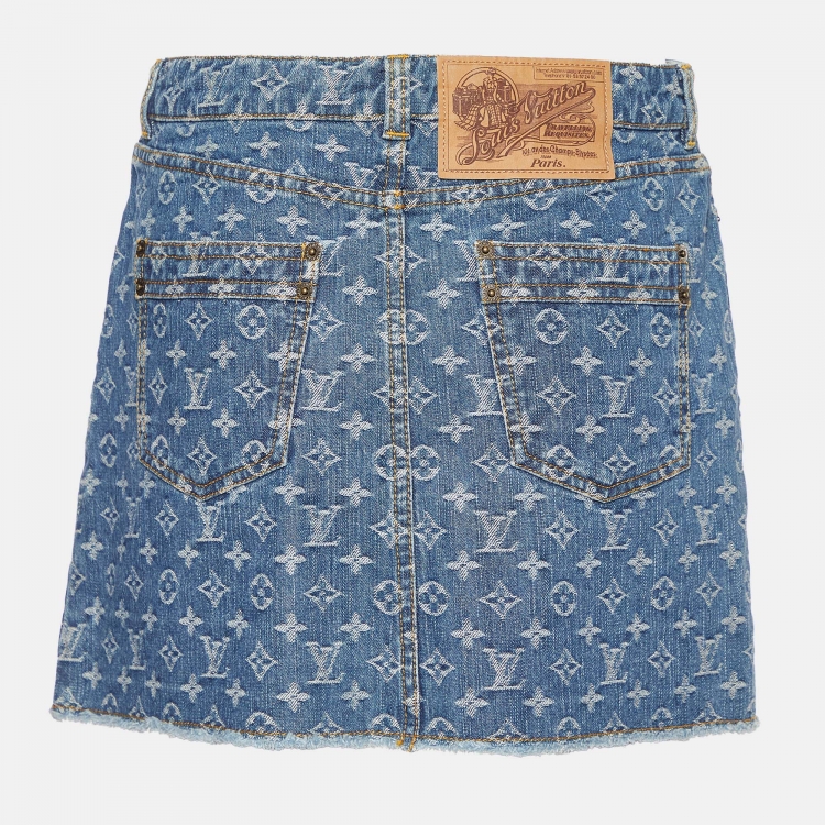 Pre Owned Louis Vuitton Blue Monogram Denim Mini Skirt M