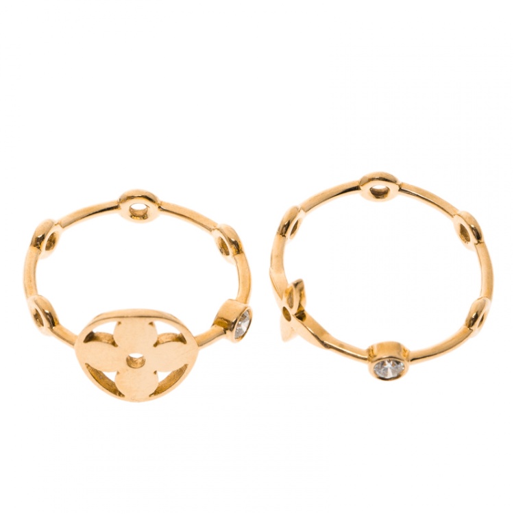 Pre Owned Louis Vuitton Monogram Idylle Blossom 18k Yellow Gold Stack Ring Set Size 51
