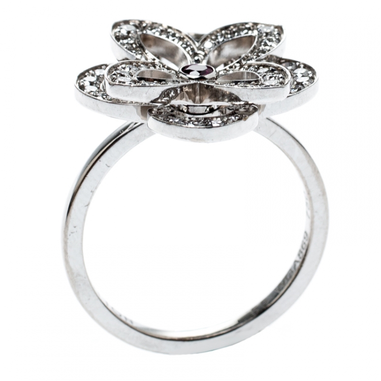 Pre Owned Louis Vuitton Diamond & Pink Sapphire Flower 18k White Gold Ring 