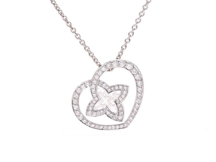 Pre Owned Louis Vuitton Coeur Diamond & 18K White Gold Chain Necklace