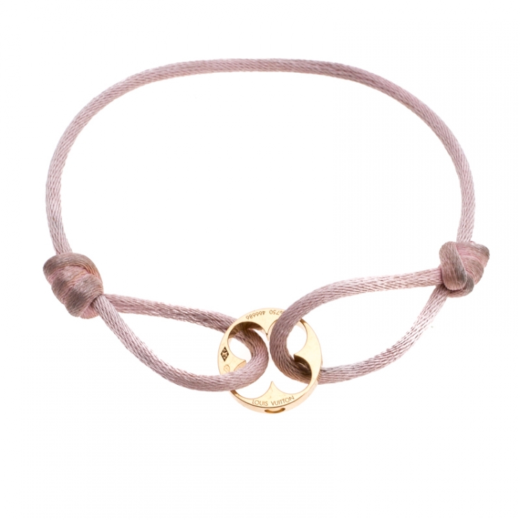 Pre Owned Louis Vuitton Clous 18k Yellow Gold Pink Cord Adjustable Bracelet