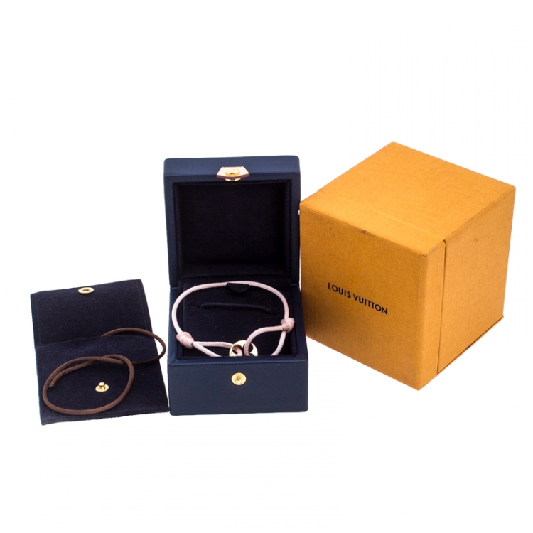 Pre Owned Louis Vuitton Clous 18k Yellow Gold Pink Cord Adjustable Bracelet