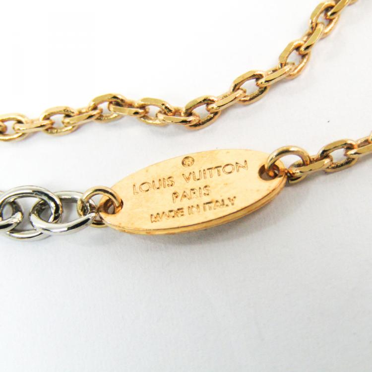 Pre Owned Louis Vuitton Logomania Gold Tone Metal Pendant Necklace