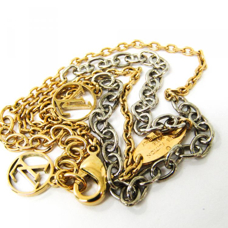 Pre Owned Louis Vuitton Logomania Gold Tone Metal Pendant Necklace