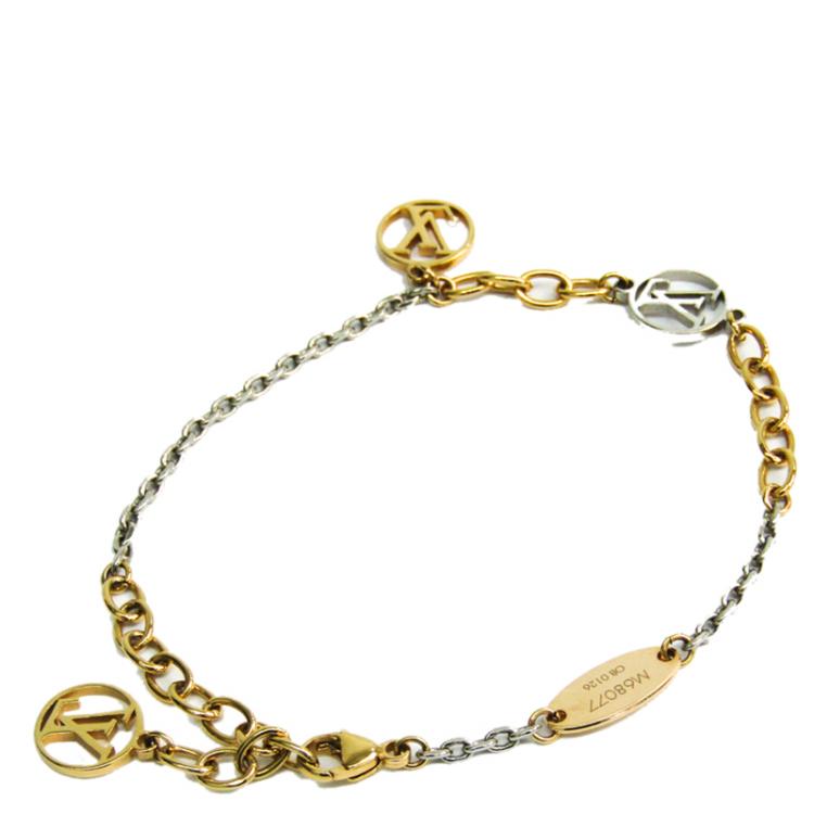 Louis Vuiiton Two Tone Gold Plated Logo Mania Bracelet Louis Vuitton