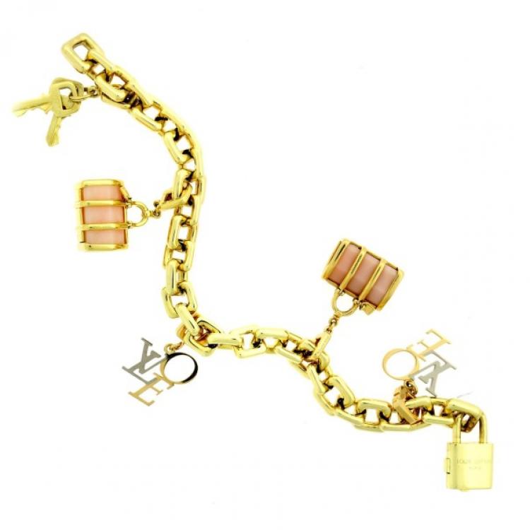 Louis Vuitton 18 Karat White Gold Pad Lock and Keys Charm