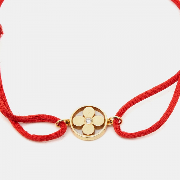 Pre Owned Louis Vuitton Idylle Blossom Diamond 18k Yellow Gold Adjustable Cord Bracelet