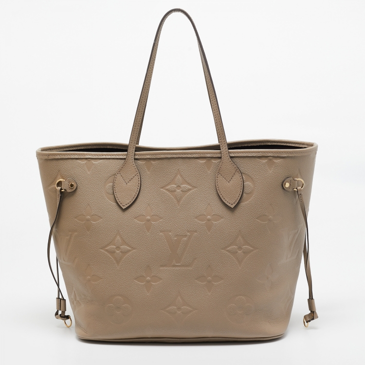 Pre Owned Louis Vuitton Tourterelle Monogram Empreinte Leather Neverfull MM Bag