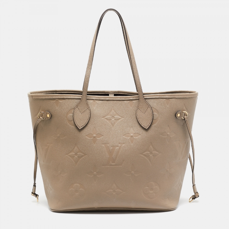 Pre Owned Louis Vuitton Tourterelle Monogram Empreinte Leather Neverfull MM Bag