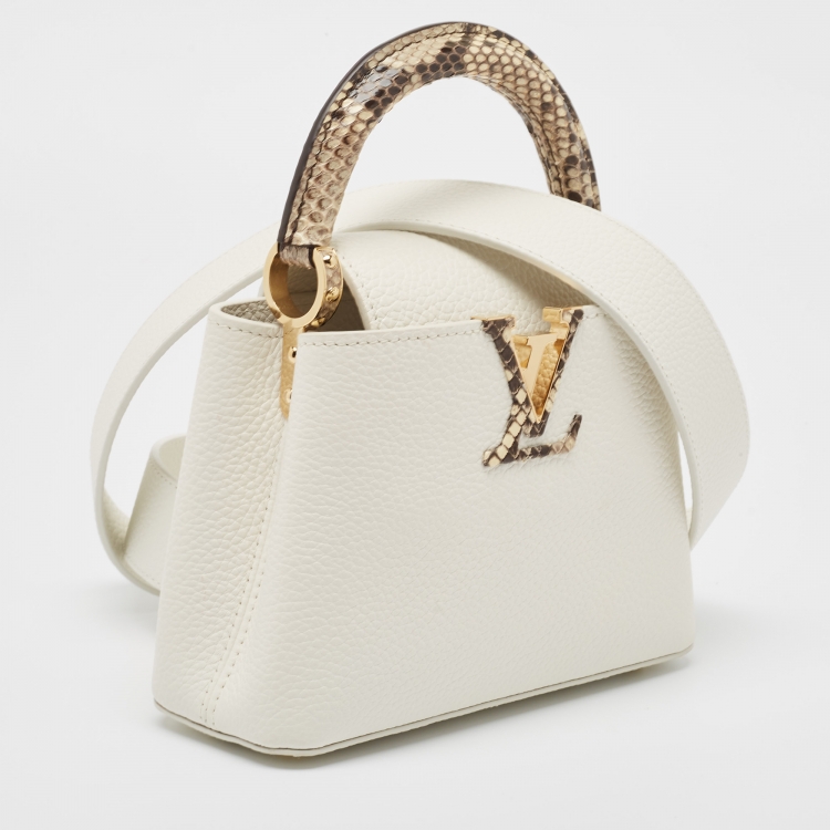 Pre Owned Louis Vuitton White/Beige Taurillon Leather and Python Mini Capucines Bag