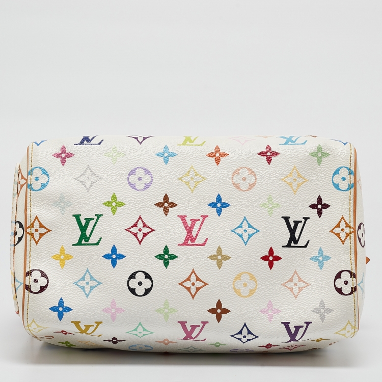 Pre Owned Louis Vuitton White Monogram Multicolore Canvas Limited Edition Fringe Speedy 25 Bag
