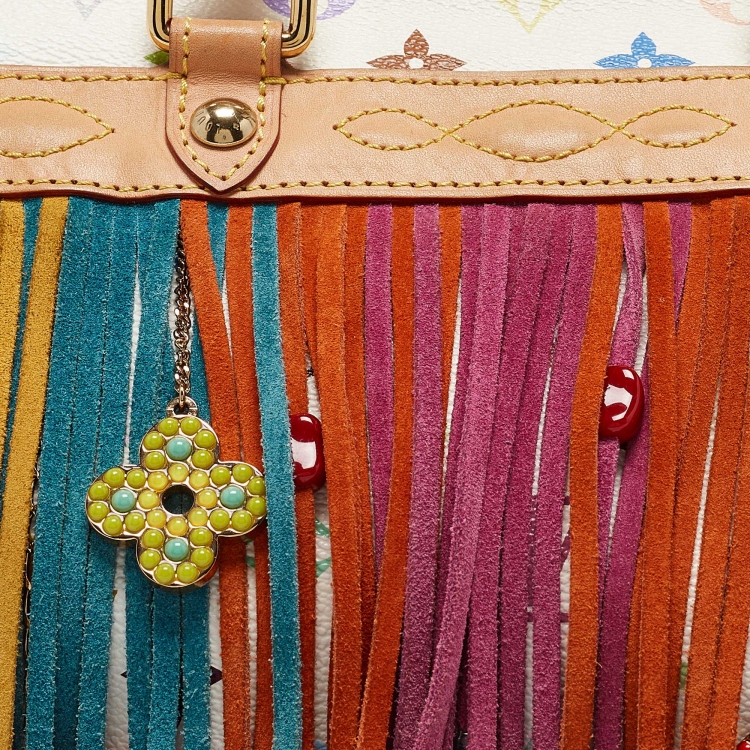 Pre Owned Louis Vuitton White Monogram Multicolore Canvas Limited Edition Fringe Speedy 25 Bag
