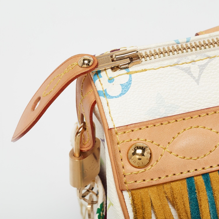 Pre Owned Louis Vuitton White Monogram Multicolore Canvas Limited Edition Fringe Speedy 25 Bag