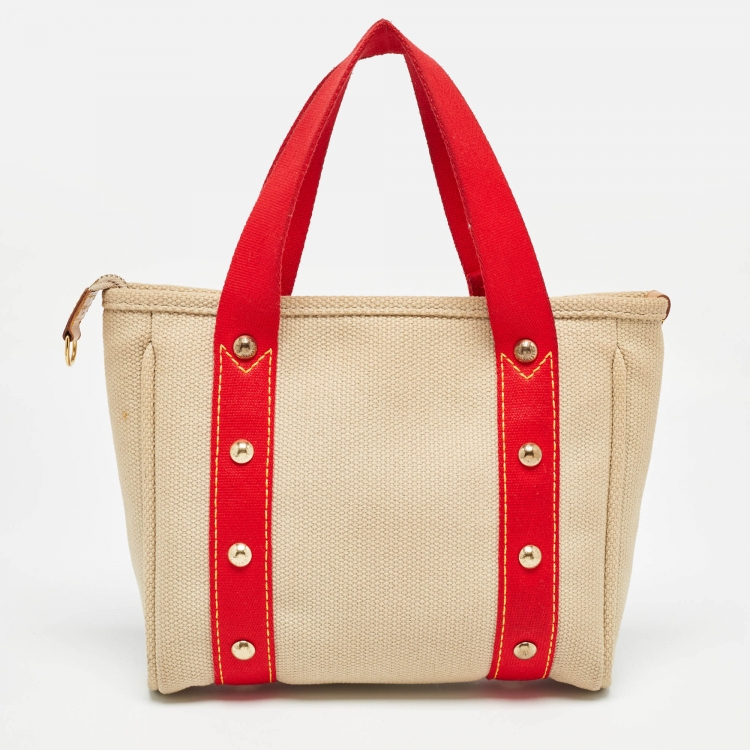 مملوكة مسبقًا Louis Vuitton Beige/Red Canvas Antigua Cabas PM Bag