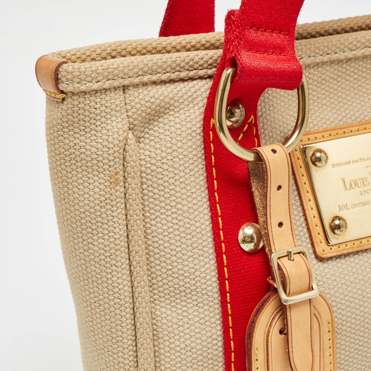 مملوكة مسبقًا Louis Vuitton Beige/Red Canvas Antigua Cabas PM Bag
