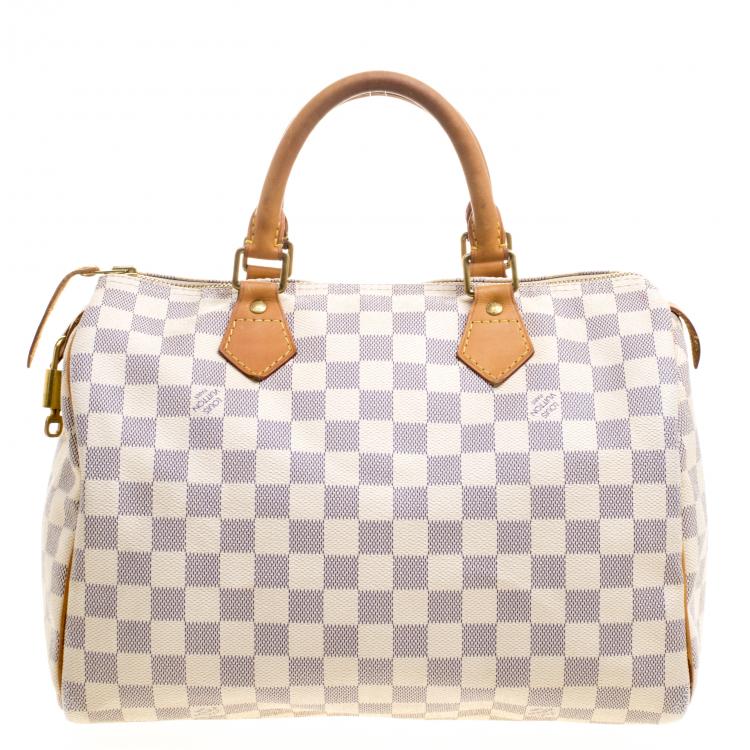 $1300 Louis Vuitton Damier Azur White Checker Speedy 30 Tote Bag Purse -  Lust4Labels