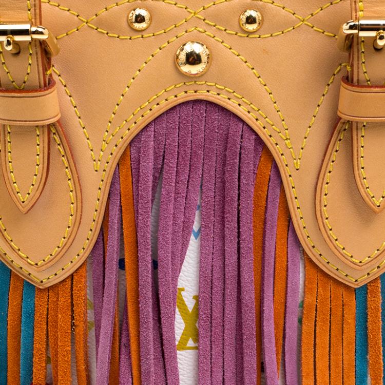 Pre Owned Louis Vuitton White Multicolor Monogram Canvas Limited Edition Fringe Bucket Bag