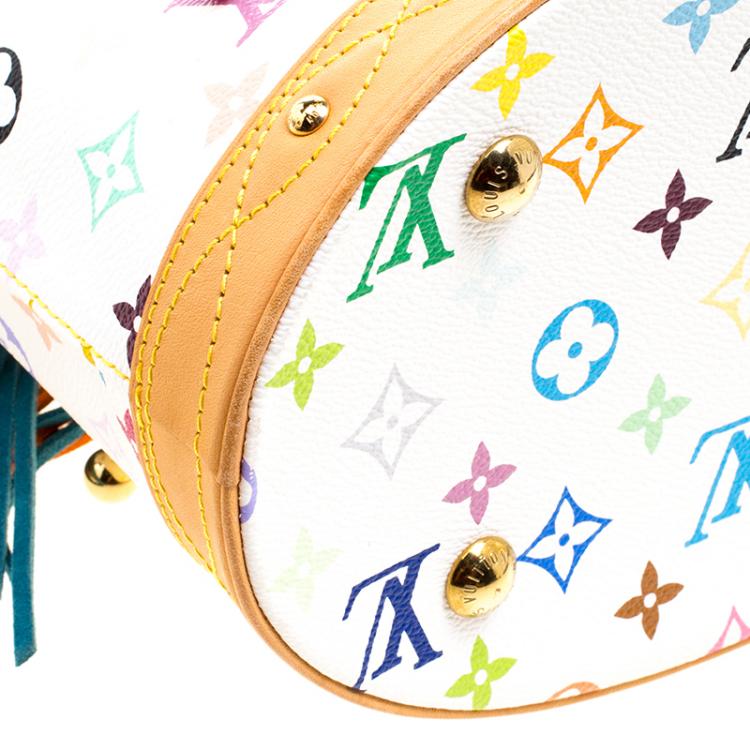 Pre Owned Louis Vuitton White Multicolor Monogram Canvas Limited Edition Fringe Bucket Bag