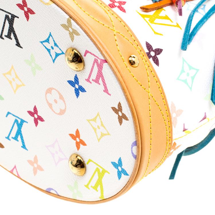 Pre Owned Louis Vuitton White Multicolor Monogram Canvas Limited Edition Fringe Bucket Bag