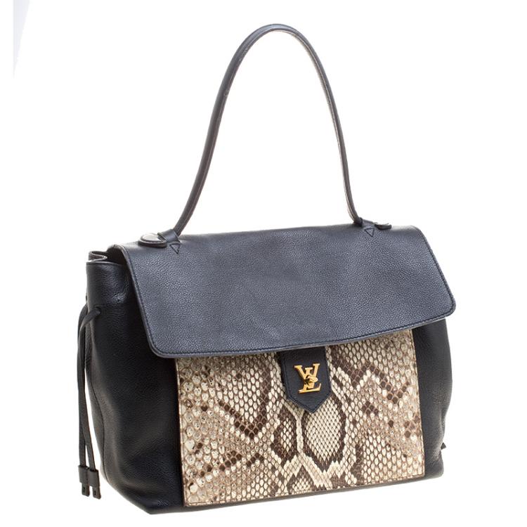 Pre Owned Louis Vuitton Black Leather and Python Lockme MM Bag