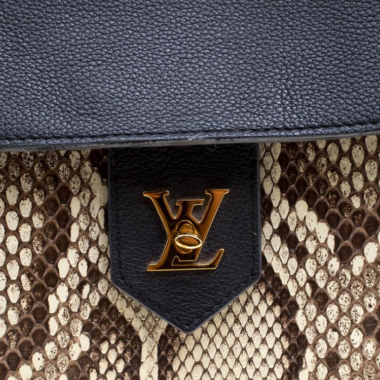 Pre Owned Louis Vuitton Black Leather and Python Lockme MM Bag