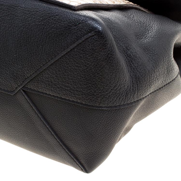 Pre Owned Louis Vuitton Black Leather and Python Lockme MM Bag