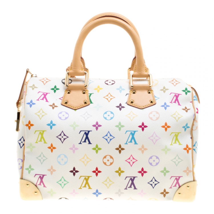 Pre Owned Louis Vuitton White Multicolor Monogram Canvas Speedy 30