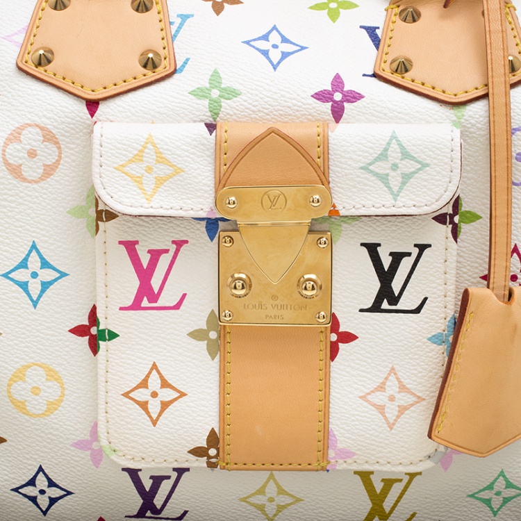 Pre Owned Louis Vuitton White Multicolor Monogram Canvas Speedy 30