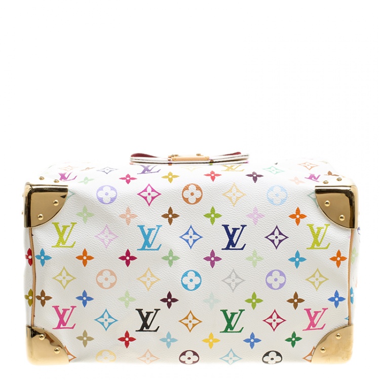 Pre Owned Louis Vuitton White Multicolor Monogram Canvas Speedy 30